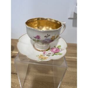 Vintage Leneige Tea Cup and Saucer; Floral Gold